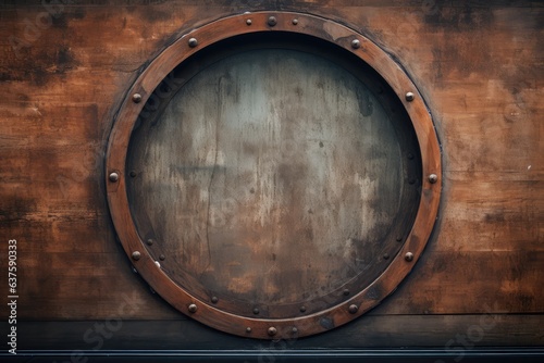 Close-up of an old rusty closed empty porthole window photo