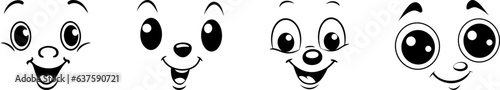 Retro cartoon character smiling face set