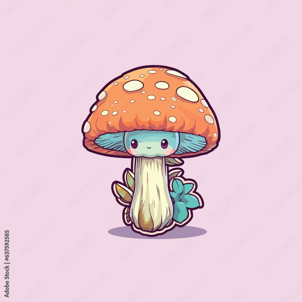 button mushroom kawaii cartoon illustration