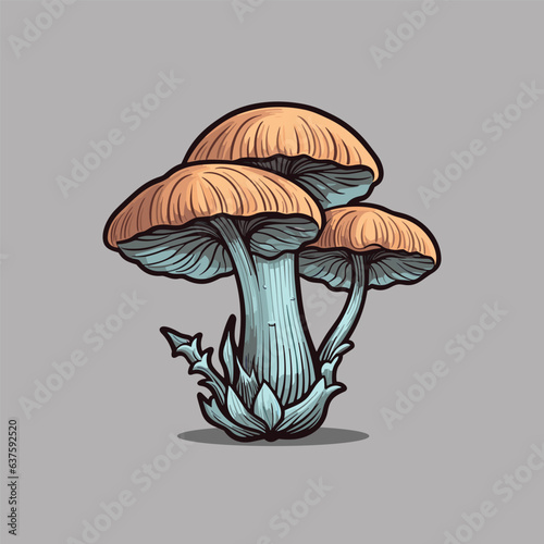 black trumpet mushroom kawaii cartoon illustration