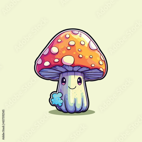 button mushroom kawaii cartoon illustration