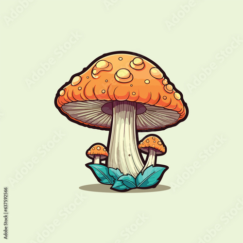 agaricus bisporus kawaii cartoon illustration