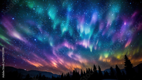 A stunning view of the night sky showcases the Northern Lights ling above wispy clouds. The lightshow is a tapestry of captivating colors with transparent shades of tangerine and jade illuminating the