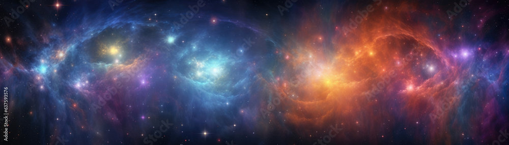 A dazzling display of celestial showers spread out in a blazing array of bright colors creating a brilliant pattern of overlapping rays that engulfs nearby galaxies.