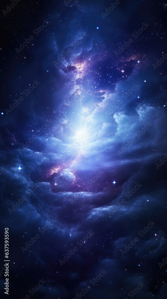 Fototapeta premium A dark nebula filled with clouds of dark matter having a mysterious power of gravity over light particles bending cosmic rays and light into a curved path.