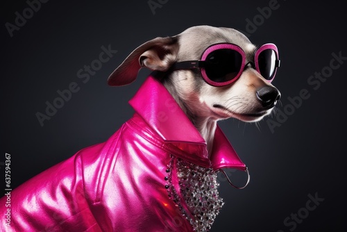 Cool looking horse dog wearing funky fashion dress © Celina