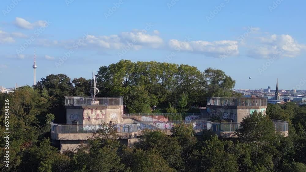 Great aerial top view flight drone. Bunker Berlin Mitte Flak Tower Humboldthain Great aerial top view flight drone. Bunker Berlin Mitte Flak Tower Humboldthain