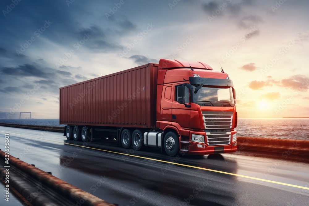 Transportation and logistics. Import, export and transport industry of truck container cargo ship. Generative AI Transportation and logistics. Import, export and transport industry of truck container cargo ship. Generative AI