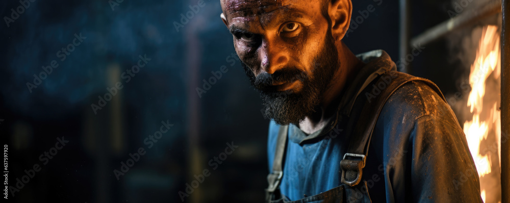 Greasy overalls hanging from a weary frame the Foundry Worker works defiantly against flames that reflect in incredible clarity in their eyes. Greasy overalls hanging from a weary frame the Foundry Worker works defiantly against flames that reflect in incredible clarity in their eyes.