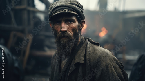 The Mill Operator stands amidst the noise and activity of a manufacturing factory focused intently on the job at hand. His clothes are covered in dust and dirt a testament to the hard work and