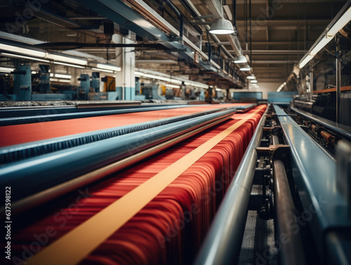 a long conveyor belt rolls of fabric are sent through a series of cleaning and pressing machines. As the fabric passes through it is pressed stretched and steamed to get rid of faint creases and