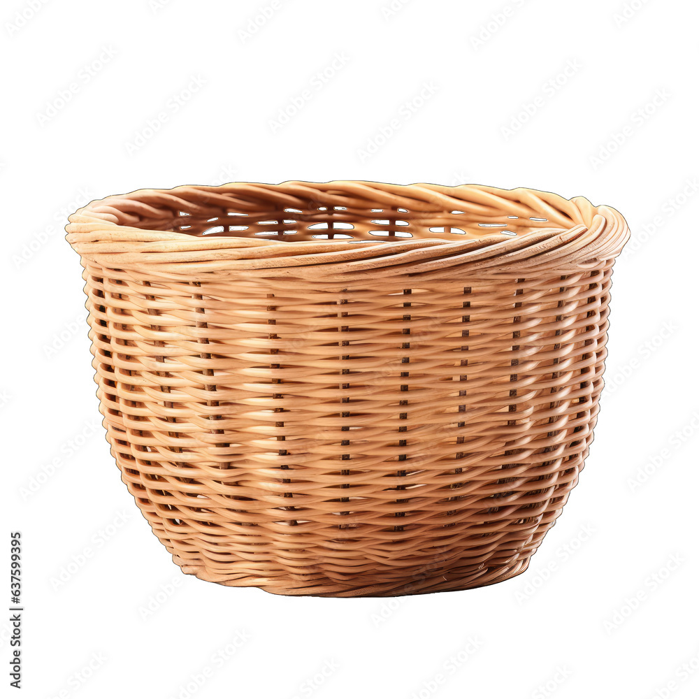 Rattan basket. Woven basket isolated on transparent background.