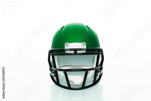 Helmet to practice American football in green on a white background