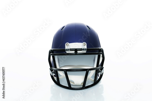 Helmet to practice American football in blue on a white background