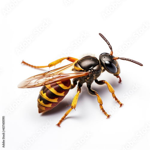 lifestyle photo closeup potter wasp on white background