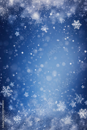 Magical snow flakes backdrop. Winter texture on a blue background. New Year's and Christmas.