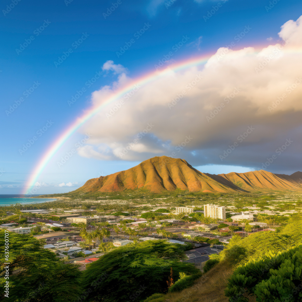 Obraz premium lifestyle photo rainbow over honolulu on oahu