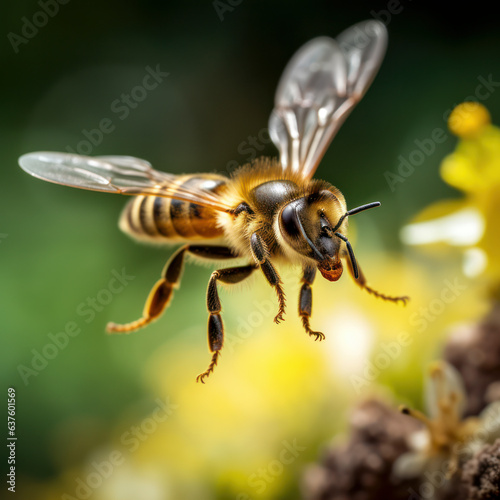 lifestyle photo honey bee flying towards camera