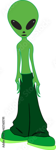 sullen cartoon alien teen in sneakers