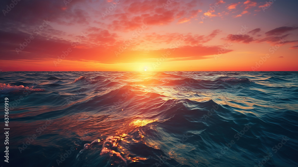 Obraz premium The sunset is stunning as it disappears beyond the ocean's horizon