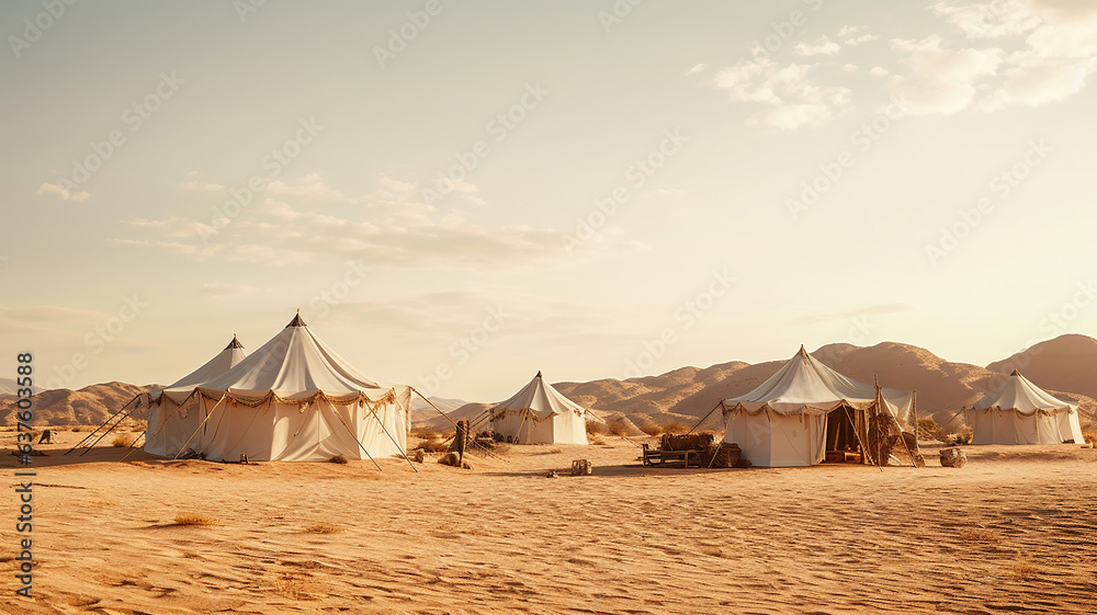 Traditional Bedouin-style tents set in the heart of the desert