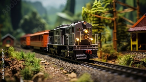 Toy trains are moving on the tracks