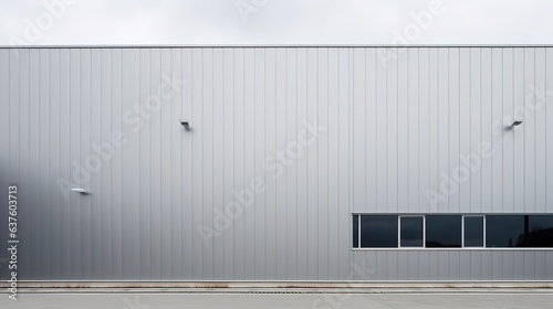 aluminium panels in a grey colour, featuring windows and doors on an industrial structure. generative ai © WS Studio 1985