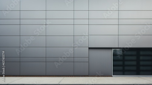 aluminium panels in a grey colour  featuring windows and doors on an industrial structure. generative ai
