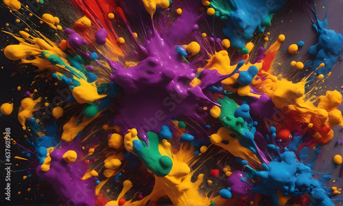 texture explosion of colors Colorful rainbow color acrylic paint flowing down over white background banner panoramic  wide panorama long  dripping colorful liquid