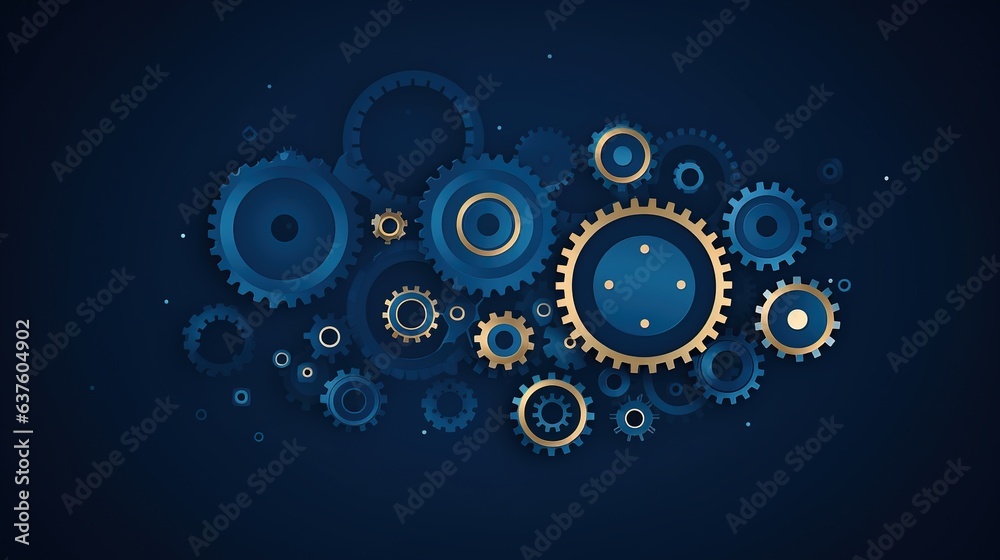 Gears icon dark blue tech background, cogwheel pictograma. Mechanical industry elements, motor or clock circle parts with cogs. Machinery cogwheel gears. generative ai