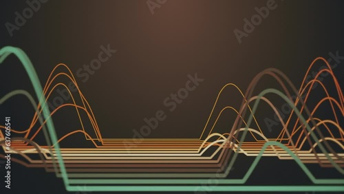 Retro background with particle sine waveforms gently oscillating up and down across the frame. This science oscillation concept motion background is full HD and a seamless loop. photo