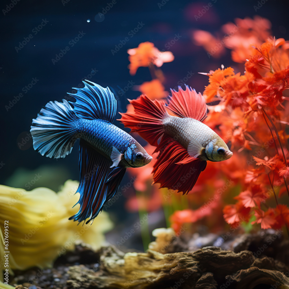 lifestyle photo siamese fighting fish in aquarium Stock Photo | Adobe Stock