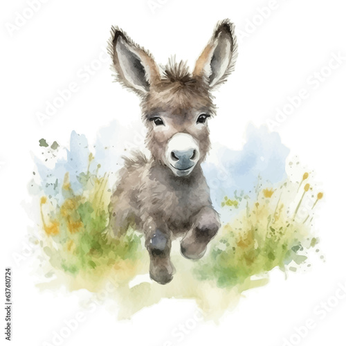 Cute donkey cartoon in watercolor painting style