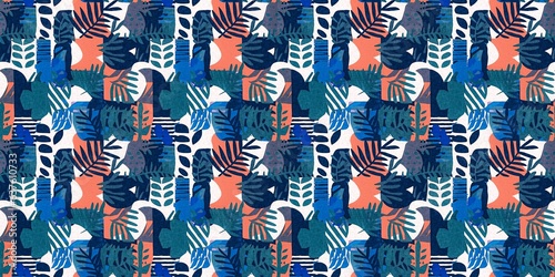 Fun modern coastal pattern clash fabric border print for summer beach textile designs with a linen cotton effect. Seamless trendy repeat banner edge background