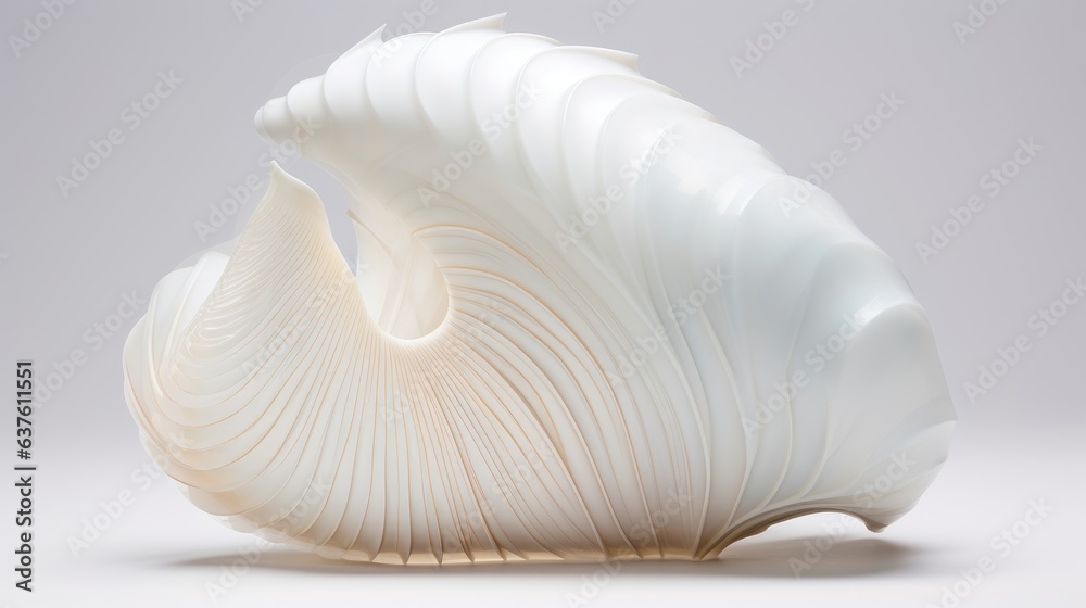 Image of a single seashell, its intricate patterns and textures illuminated against a white background. Image of a single seashell, its intricate patterns and textures illuminated against a white background.