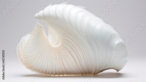 Image of a single seashell, its intricate patterns and textures illuminated against a white background.