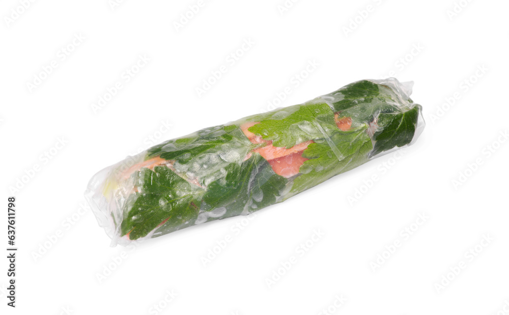 Tasty spring roll wrapped in rice paper isolated on white Tasty spring roll wrapped in rice paper isolated on white