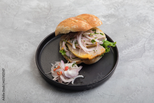 Butifarra traditional peruvian sandwich made of artisanal pork ham