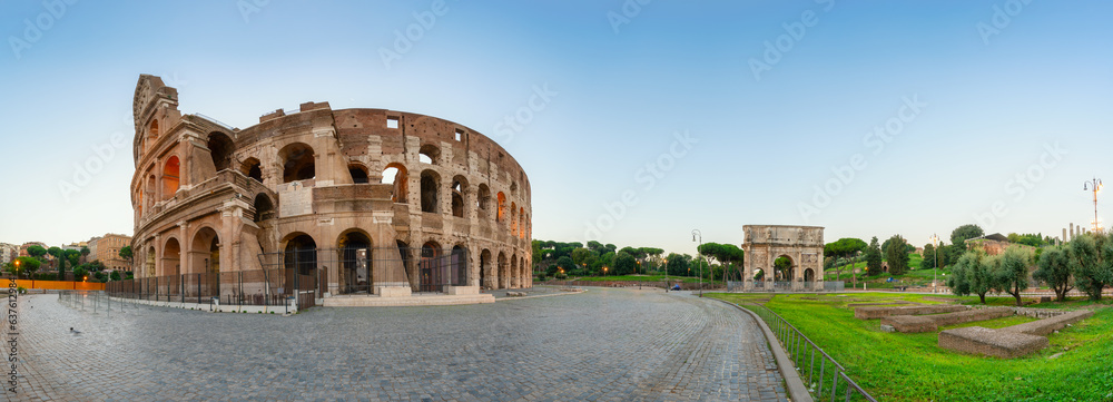 Morning panorama of Colosseum in Rome. Italy 