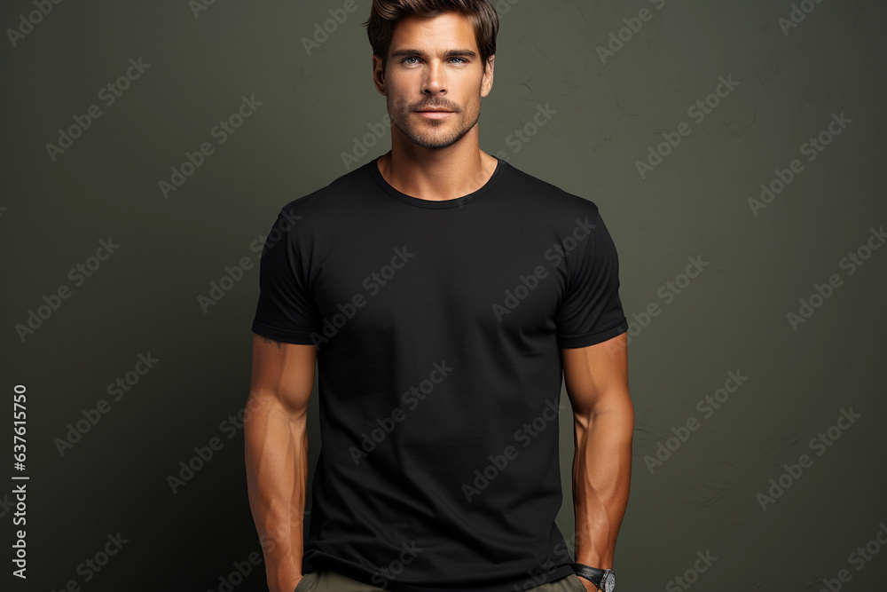 Portrait of a handsome man standing with black t-shirt