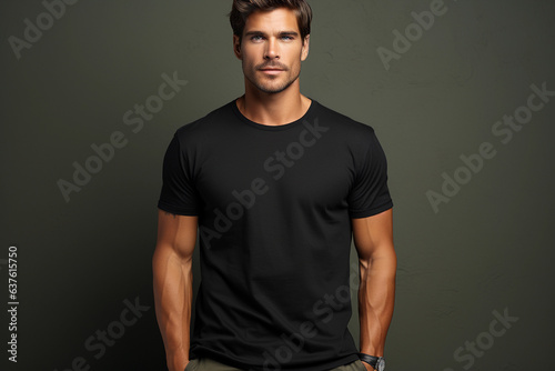 Portrait of a handsome man standing with black t-shirt