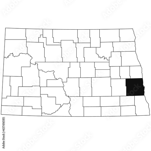 Map of Cass County in North Dakota state on white background. single County map highlighted by black colour on North Dakota map .