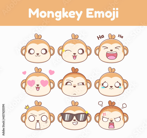 Cute Monkey Emoji Collection Vector Illustration