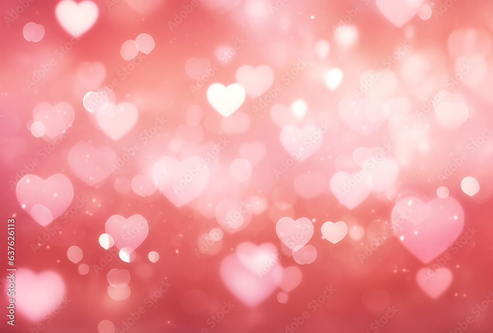 Soft hearts dance on an abstract pink bokeh background, creating a dreamy atmosphere.