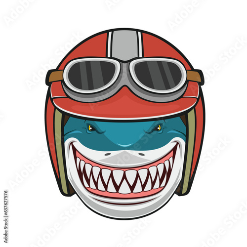 shark biker mascot vector art illustration design photo