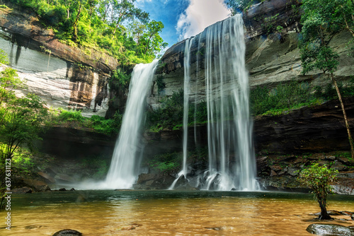 Fototapeta Naklejka Na Ścianę i Meble -  Huai Luang or Bak Teo Waterfall at Phu Chong Na Yoi National Park, Ubonratchathani Thailand.