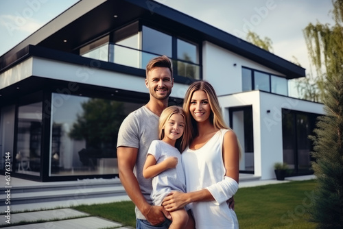 happy young family on the background of a modern new house © InfiniteStudio