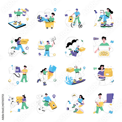Pack of Food Delivery Flat Illustrations 

