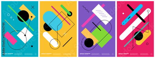 Abstract brutalism poster set with memphis geometric shapes. Modern brutalist style minimal simple graphic print. Brutal trendy y2k anti design placard. Aesthetic contemporary postmodern art eps cover