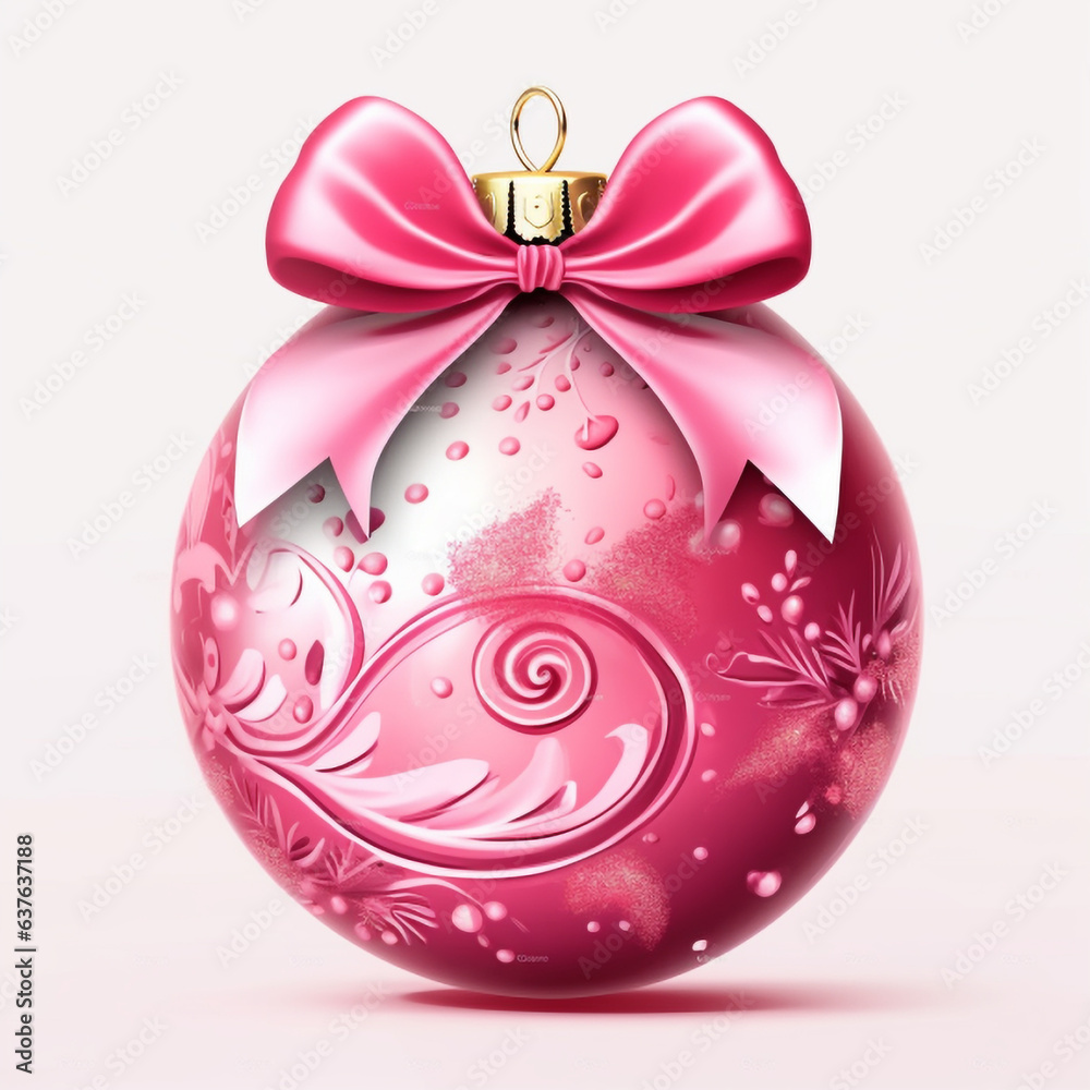 A Pink Christmas Ornament with a bow -AI generative A Pink Christmas Ornament with a bow -AI generative